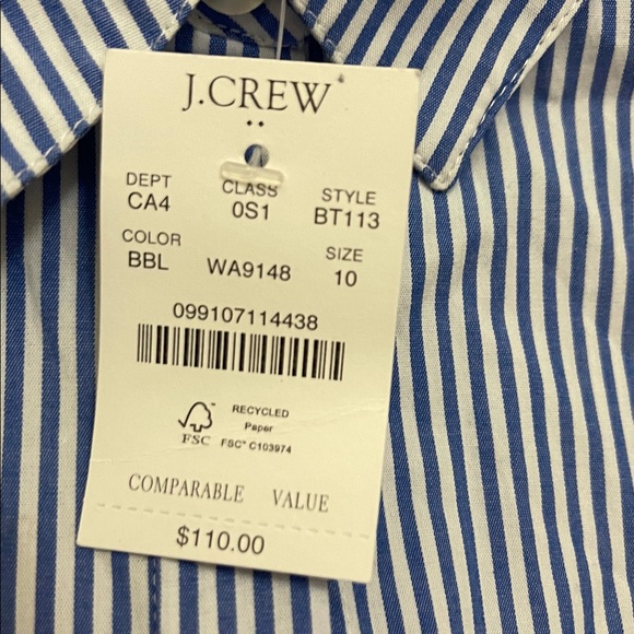 J.Crew Mini Dress Blue White Striped Collar Draw String Waist Size 10 - Picture 8 of 9